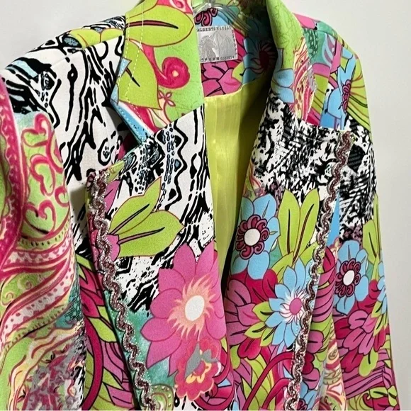 Alberto Makali Vintage Y2K Chic trendy Floral Paisley luxury retro mod Blazer - Picture 10 of 11